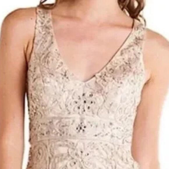 Sue Wong Antique Champagne Mini Cocktail Beaded Dace Dress. Sz 6 - Picture 3 of 6